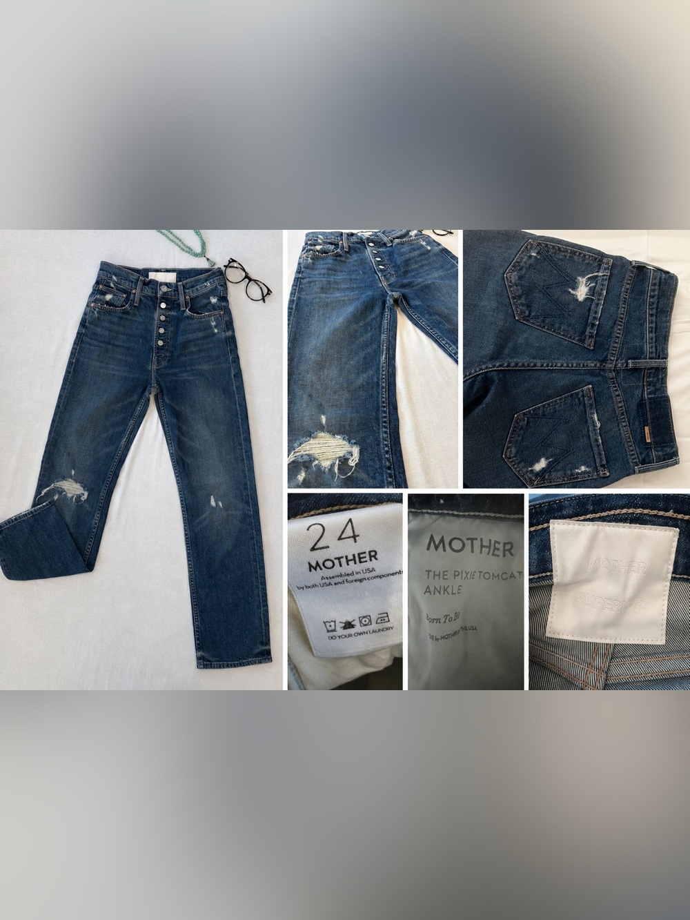 MOTHER The Pixie Tomcat Ankle Jeans | Size 24 | Button Fly Distressed Denim - Picture 8 of 8